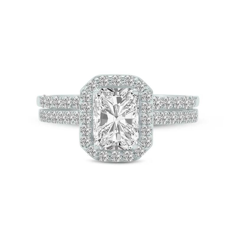 Marquee 4 3/8 Carat TW Center Radiant Shape Lab Grown Diamond Halo Bridal Set in 14Karat White Gold