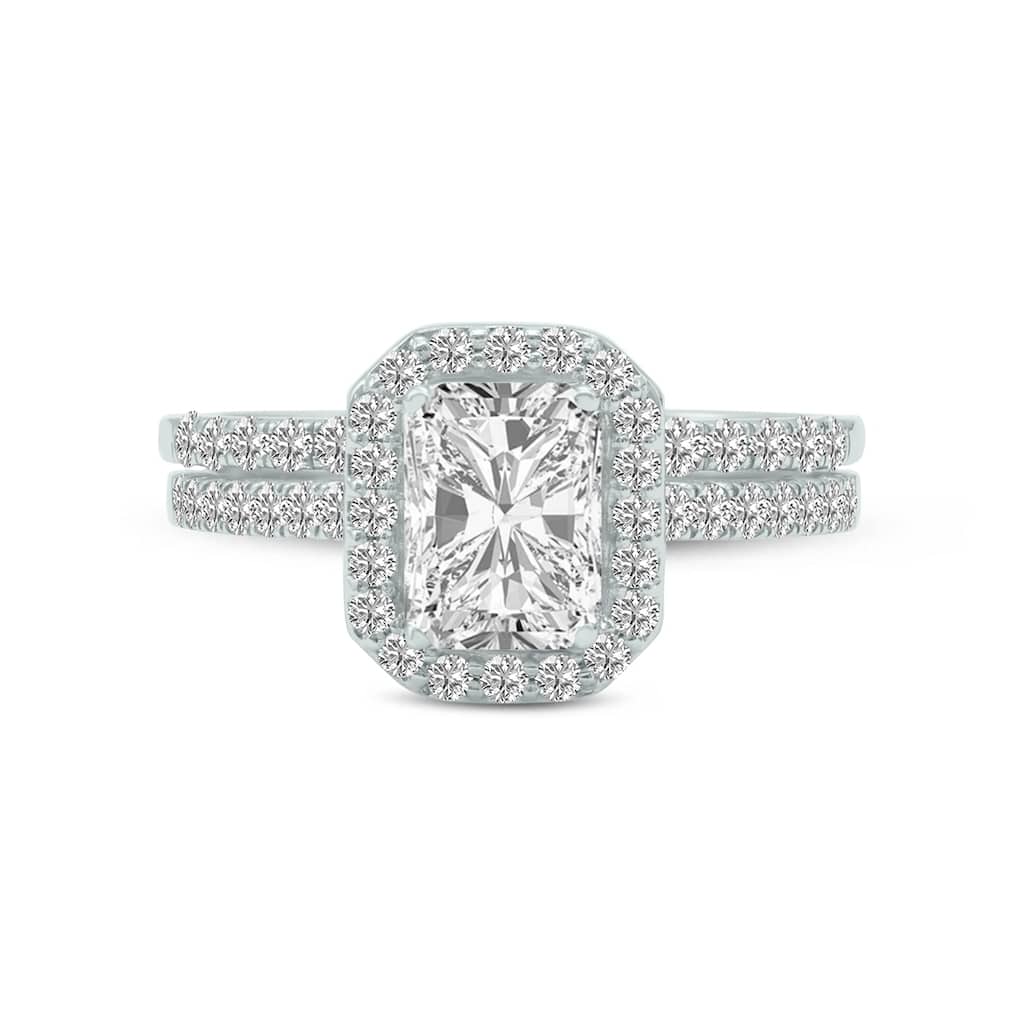 Marquee 4 3/8 Carat TW Center Radiant Shape Lab Grown Diamond Halo Bridal Set in 14Karat White Gold