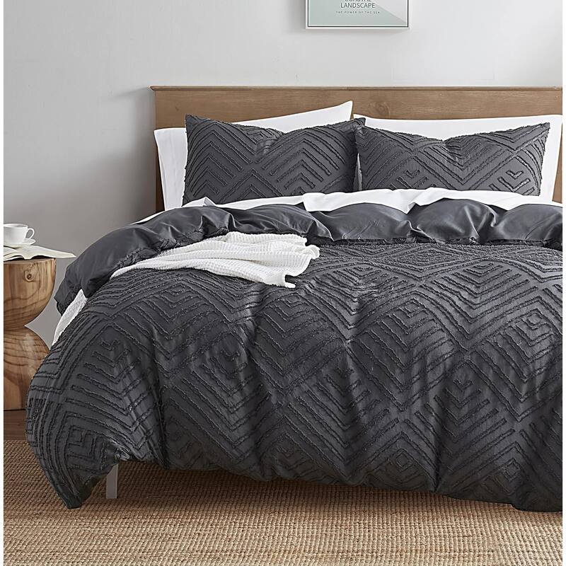 Empyrean Bedding Tufted Duvet Cover Set with Quilted Down Alternative Comforter Insert - Grey - Jewel - King