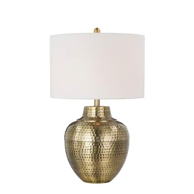 Sydney 27" Metal Table Lamp with Linen Shade, Antique Brass
