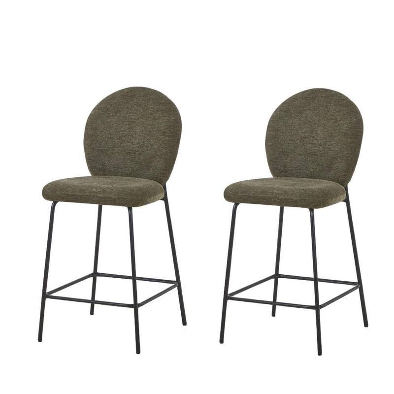 HomeRoots Set of Two 26" Green and Black Fabric and Metal Counter Height Bar Chairs