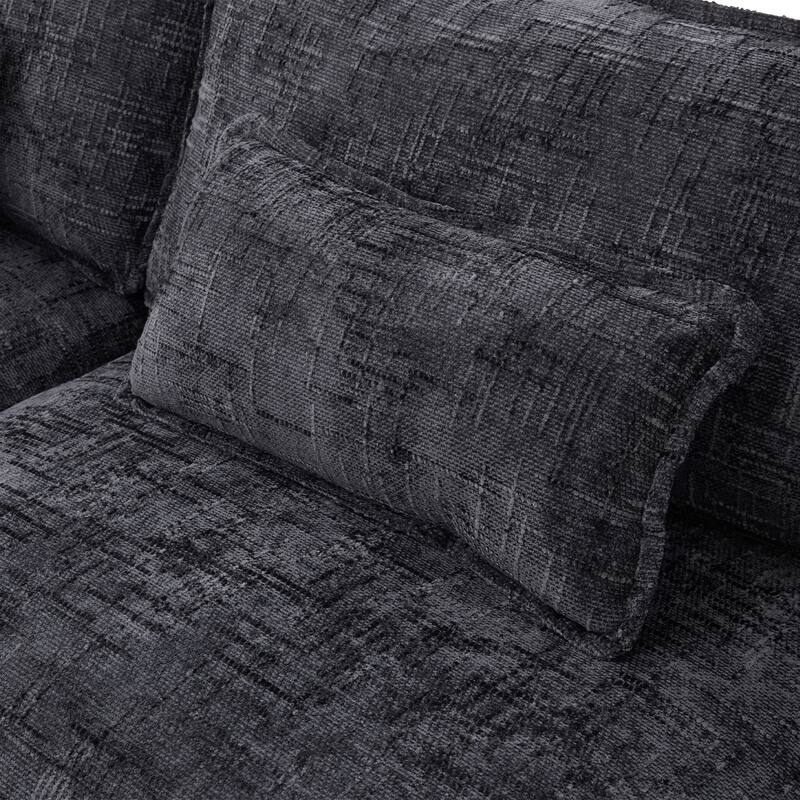 Modern Chenille Chaise Couch L-shaped Sectional Sofa with Storage Ottoman, Phone Holder, USB/Type-C Ports and Side Pockets