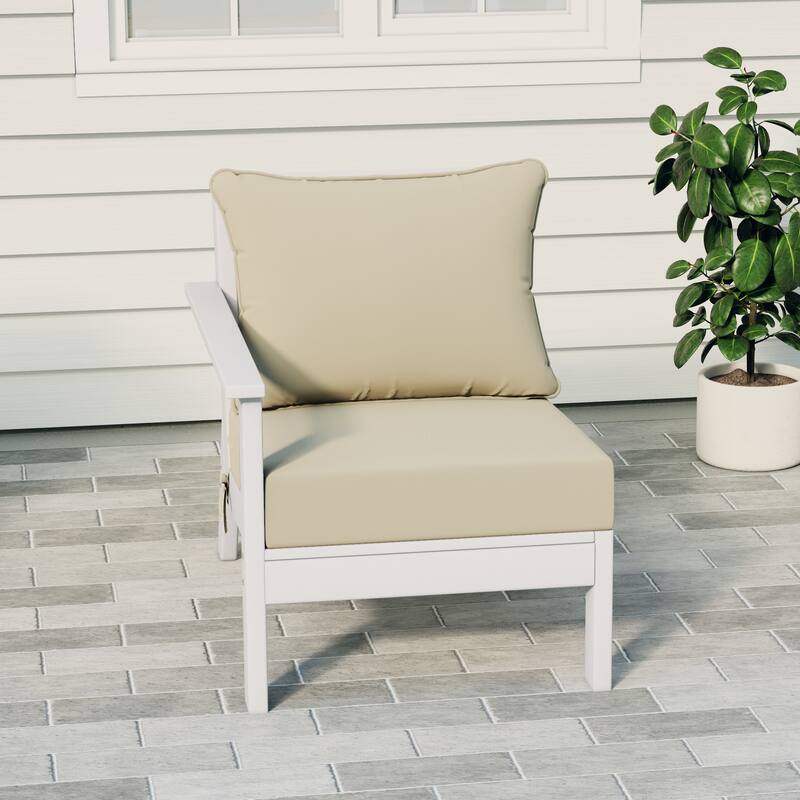 Birchwood All Weather HDPE Outdoor Patio Deep Seating White Left Arm Facing Chair With Cushions (1-Piece)