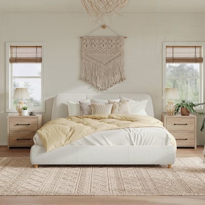 Upholstered Bed Frame with Linen Fabric and Solid Wood Legs
