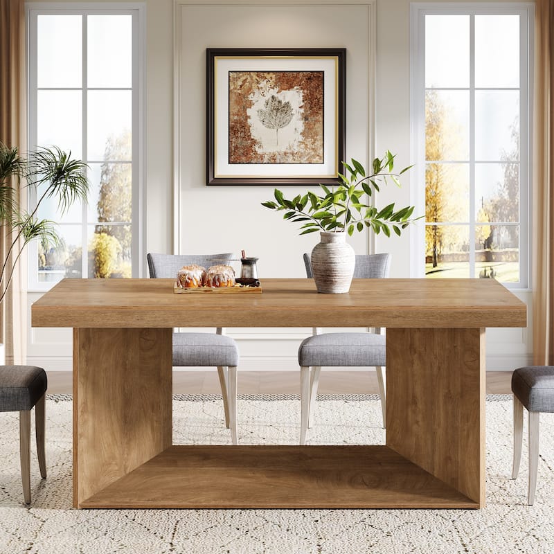 63" Dining Table for 4-6, Farmhouse Dinner Table with Heavy Duty Pedestal