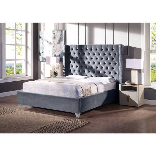 King Velvet Upholstered Bed with Deep Button Tufting Overstock 36618405