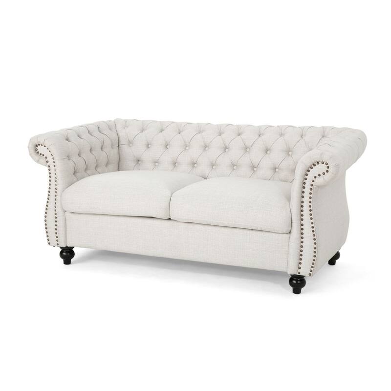 Button-Tufted Fabric Loveseat Sofa with Nailhead
