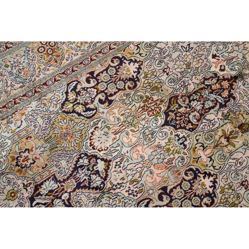 Hand Knotted Oriental 100% Silk Carpet Traditional All-Over Multi-Colored Kashmir Area Rug - 9' 6'' X 5' 9''