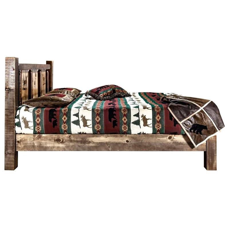 California King Bed - Rustic Elk Design Platform Bed - Laser Engraved Headboard - Stain Clear Lacquer Finish