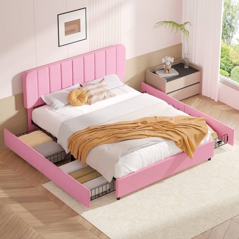Javlergo Upholstered Platform Bed Frame with Storage Drawers and Adjustable Headboard, No Box Spring Needed