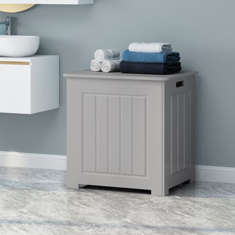 Roomfitters Freestanding Bathroom Storage Hamper with Lift-Top Lid and Side Handles, Moisture-Resistant Organizer, Gray - Grey