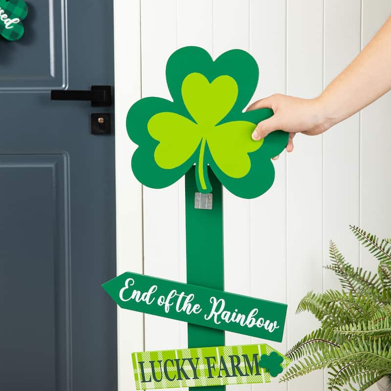 Glitzhome 36"H Wood Shamrock Leprechaun HAPPY ST.PATRICK'S DAY Sign Porch Decor