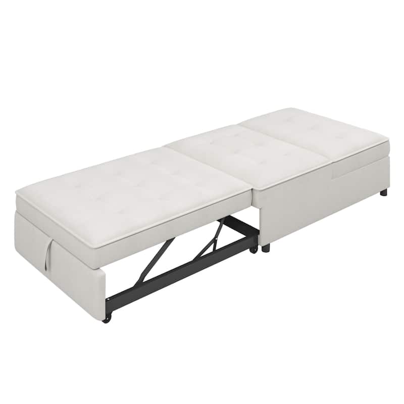 4-in-1 Convertible Sofa Bed Chair Folding Ottoman Living Room Sleeper Chaise Lounge with Adjustable Backrest USB Port and Pocket