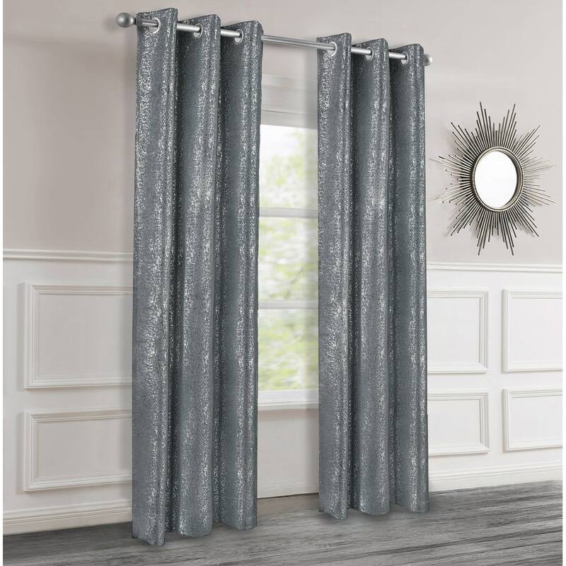 Dainty Home 2 Pack Artisinal 100% Blackout Grommet Curtain Panel Pair with 3D Lurex Texture - Charcoal - 38" x 84"