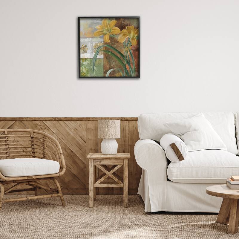 Stupell Yellow Lilies on Vintage Tile Framed Giclee Art Design By Sasha