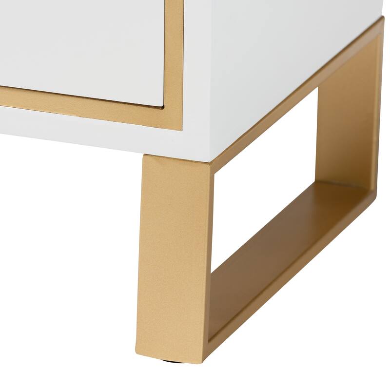 Baxton Studio Giolla Contemporary Glam and Luxe White Finished Wood and Gold Metal 2-Drawer End Table