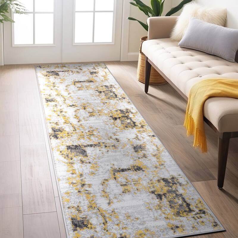 Contemporary Chic Abstract Design Area Rug - 2' x 7' - Yellow - Runner