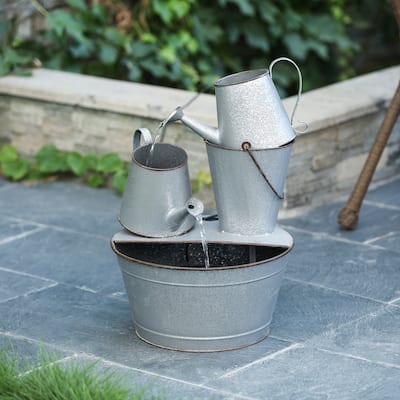 Silver Metal Pitcher Outdoor Fountain