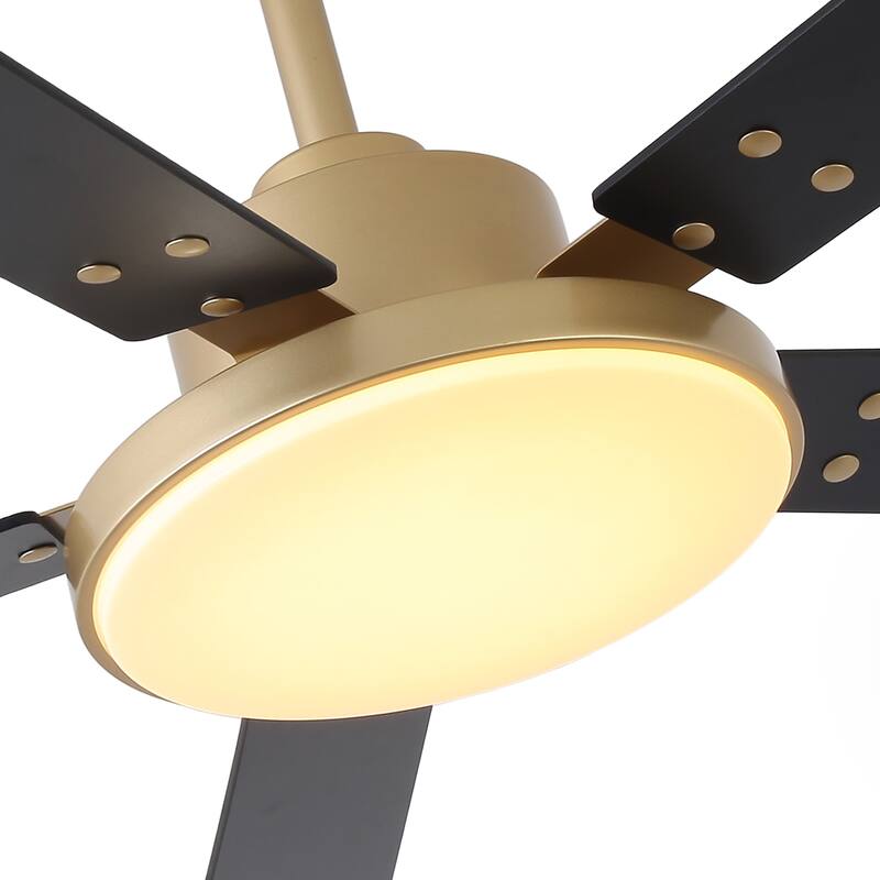 Modern 52" Gold Wooden 5-Blade Indoor Ceiling Fan with LED Light and Remote