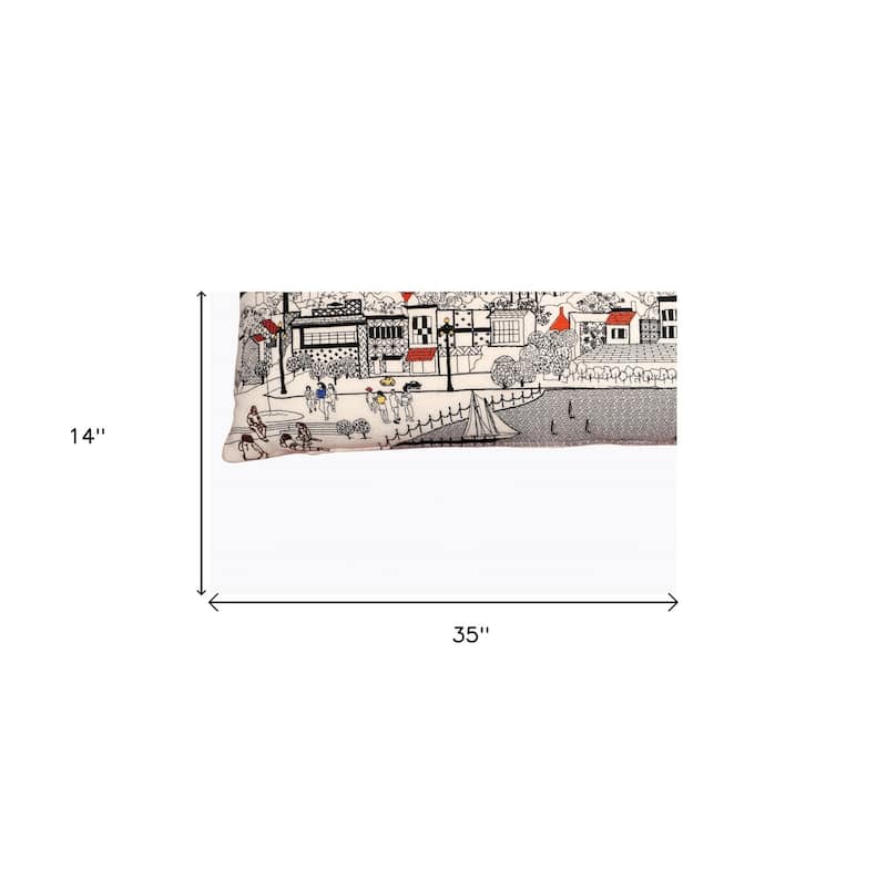 HomeRoots 35" White Annapolis Daylight Skyline Lumbar Decorative Pillow