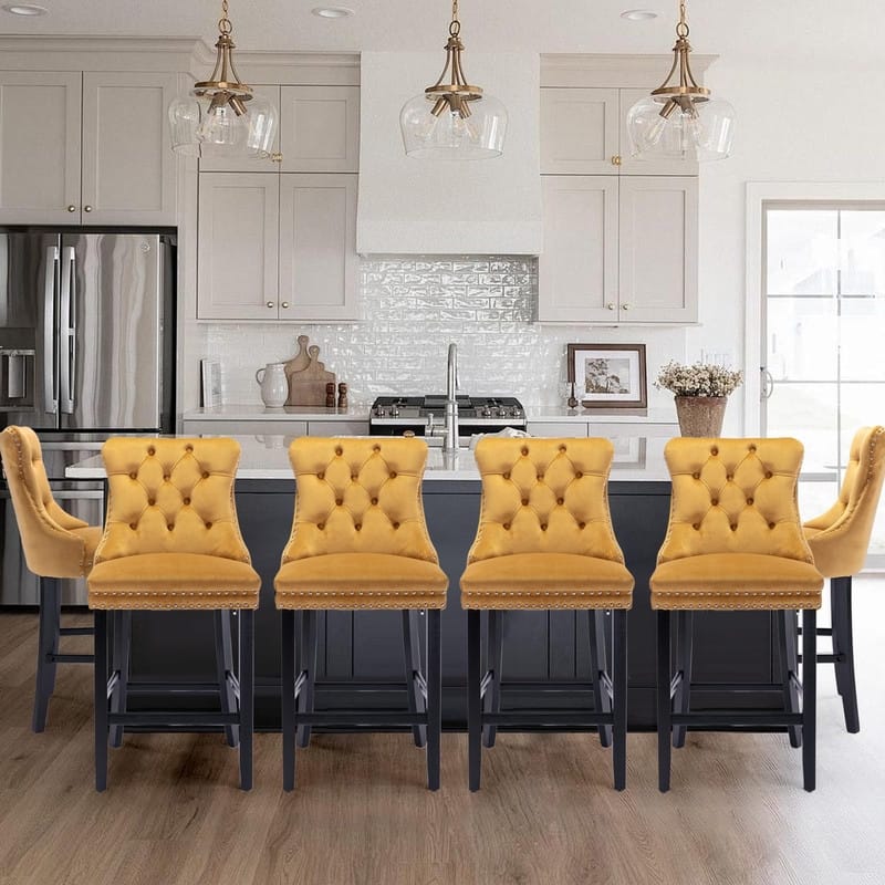 Wing Back Velvet Tufted Nailhead Barstools(Set of 6) - Gold Velvet