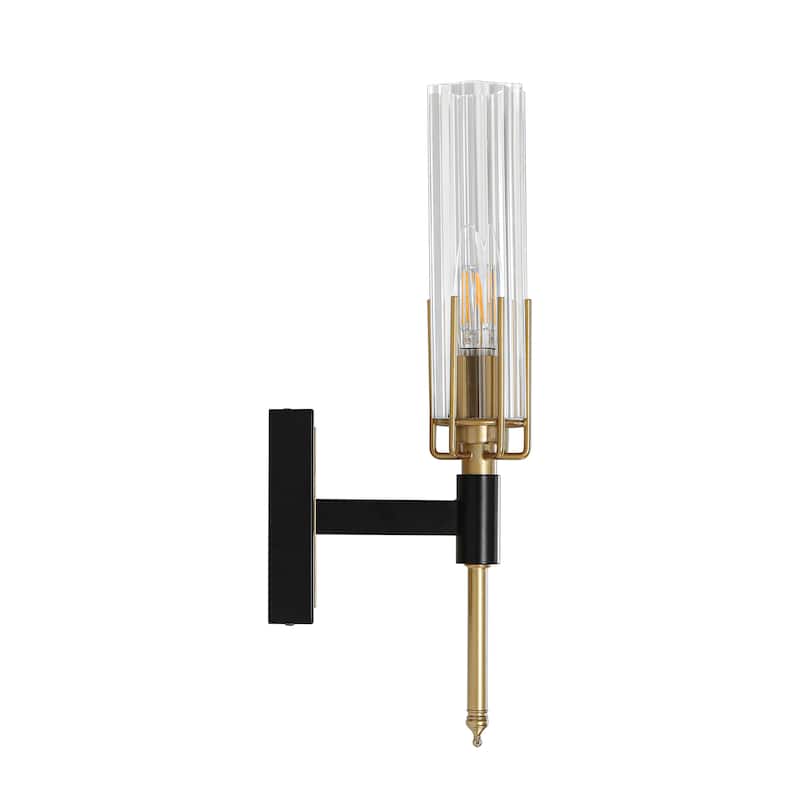 Black and Gold Wall Sconce with Clear Glass Shade E12 Base