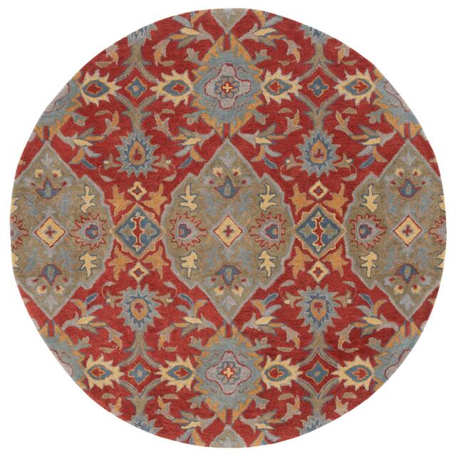 SAFAVIEH Heritage Oriental Hand-tufted Wool Area Rug - 6' Round - Red/Green