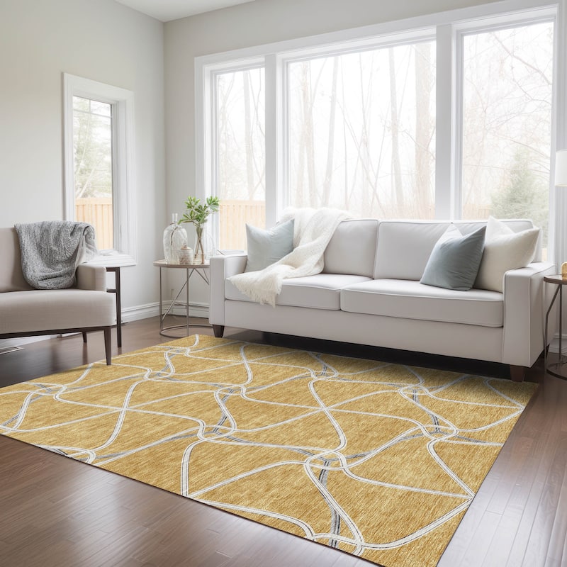 Machine Washable Indoor/ Outdoor Contemporary Links Chantille Rug