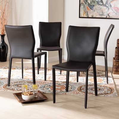 Modern Faux Leather Dining Chairs - 4 Piece Set - Dark Brown Upholstered Accent Chairs - 34.3" Height - 34.3