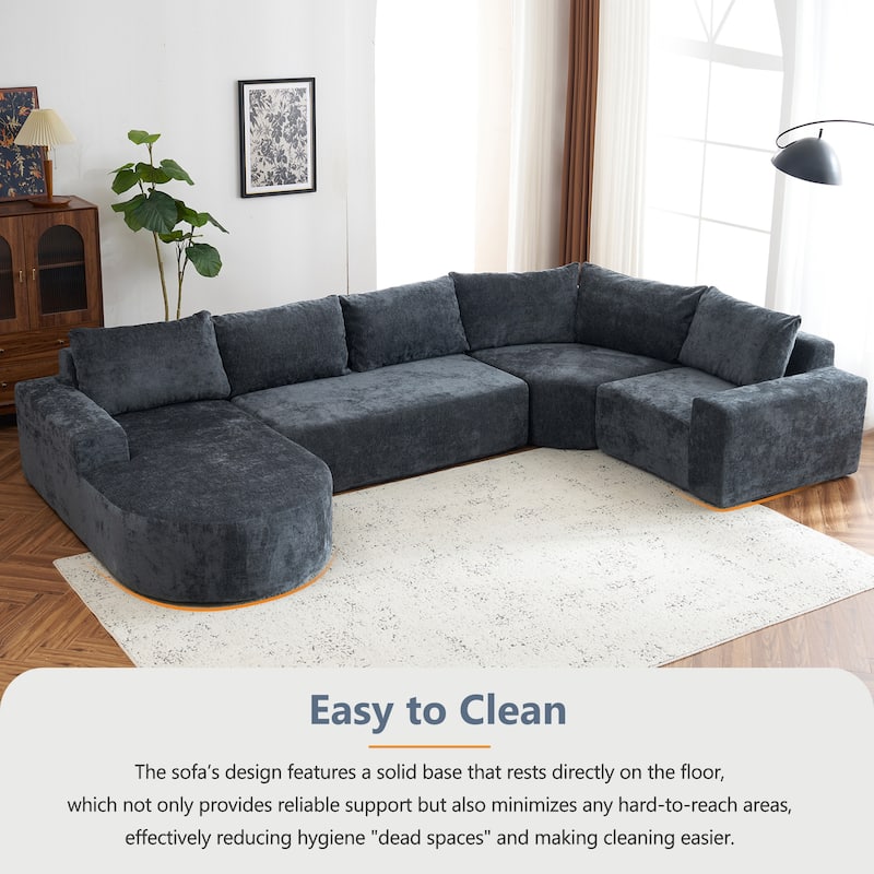 139" Grey U-shaped Modular Sectional Sofa for Living Room