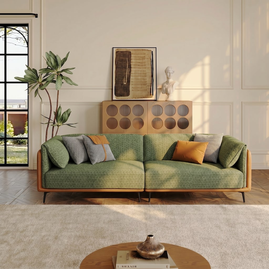 Modern 3-Seater Fabric Sofa with Reversible Armrests, Two-Tone Upholstered Couch with Metal Legs for Living Room