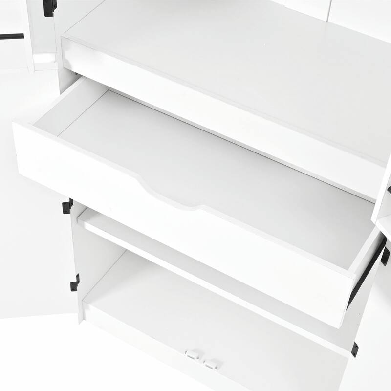 72" Tall Farmhouse Kitchen Pantry Cabinet, 8 Door Shelves, Curved Design Storage Cabinet with 3 Adjustable Shelves