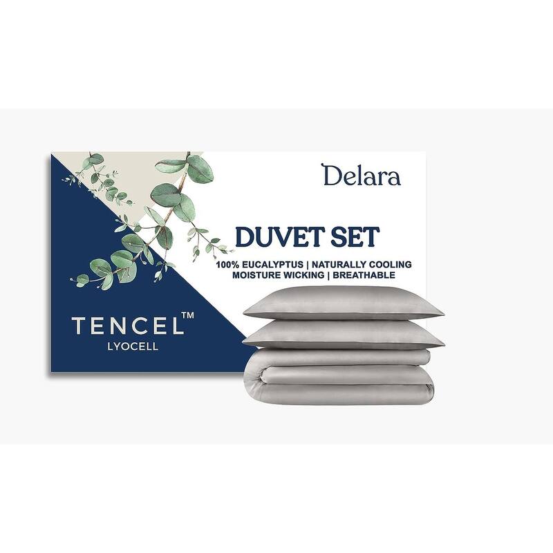 100% Eucalyptus Lyocell Tencel Duvet Cover, Naturally Cooling, Super Soft, Moisture-Wicking, Smooth & Breathable 8 Internal Ties - Dove - Twin