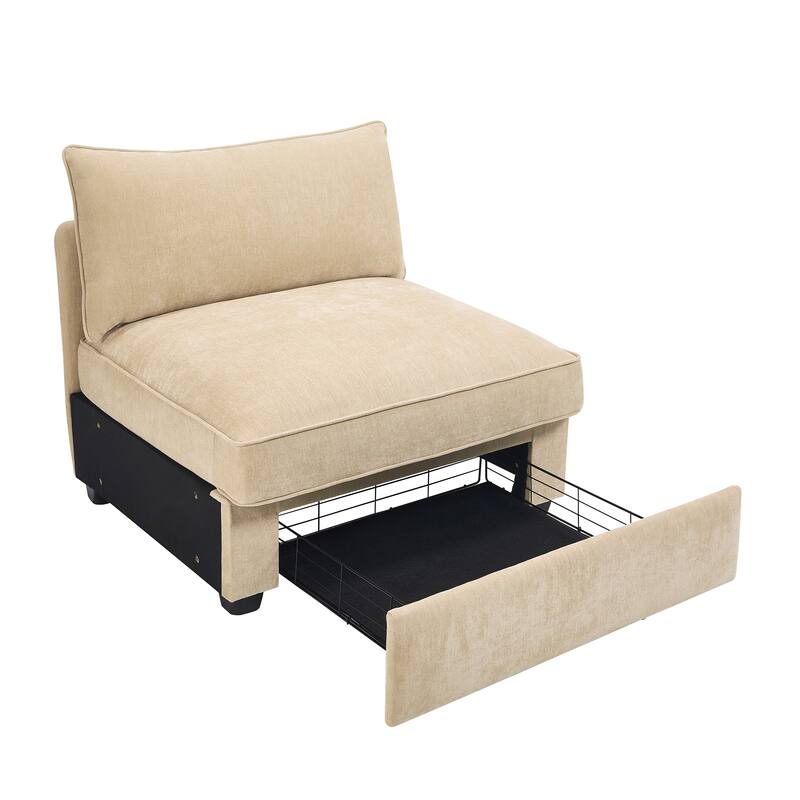 Armless Wheat Velvet Sofa in Chenille, 34x34x33 inches