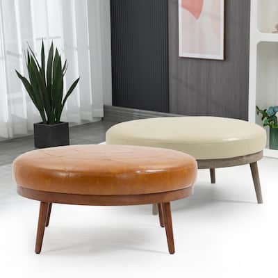 Krista 36-inch Round PU Leather Ottoman with Wood Framing
