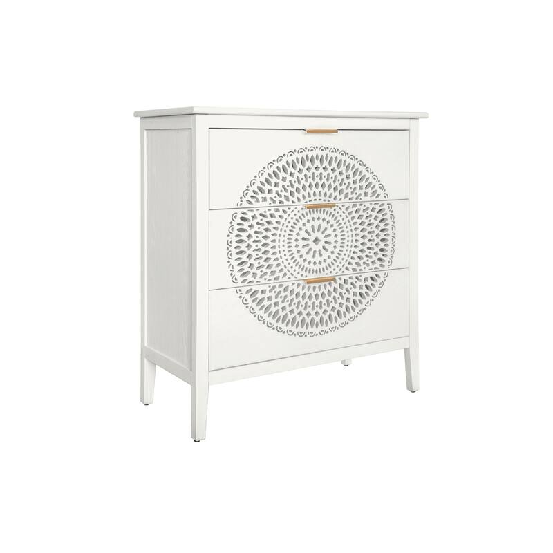 3-Drawer Cabinet with Hollow-Carved Design and Metal Handles
