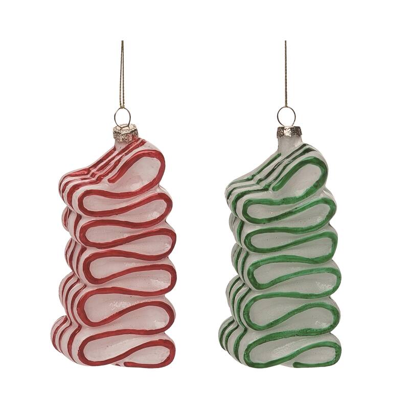 Transpac Glass Swirly Candy Ornament Set of 2 Christmas Home Decorations