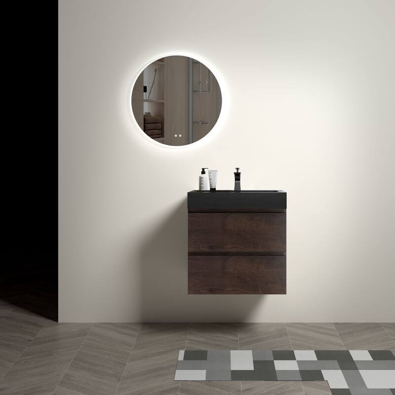 Modern Wall Mounted Bathroom Vanity with One-Piece Sink Basin without Drain and Faucet