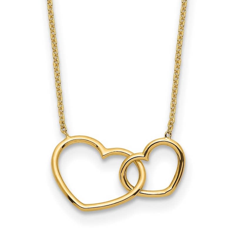 Curata 14k Yellow Gold Polished Double Love Heart Necklace, 17"