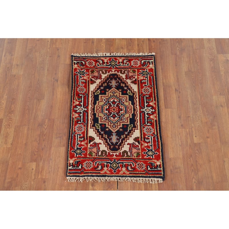 Heriz Serapi Indian Accent Rug Hand-Knotted Wool Carpet - 2'0" x 3'0"