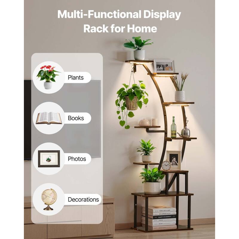 63" Tall 9-Tier Indoor Plant Stand with LED Grow Lights and Adjustable Brightness Timer - 24.41” × 11.02” × 63”