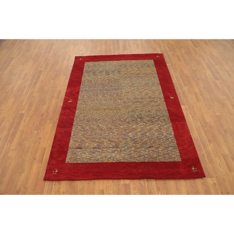 Hand Knotted Oriental 100% Wool Carpet Tribal Modern Red Gabbeh Area Rug - 7' 7'' X 5' 3''