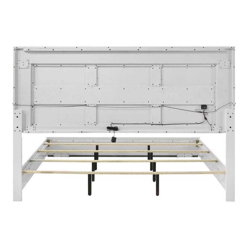 Furniture of America Roon Modern White Wood Panel Bed with LED on Headboard