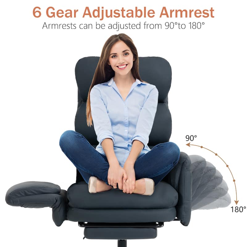 Cross-legged Office Chair with Flip-up Arms and Headrest, High-Back Ergonomic Executive Chair with Footrest and Side Pockets