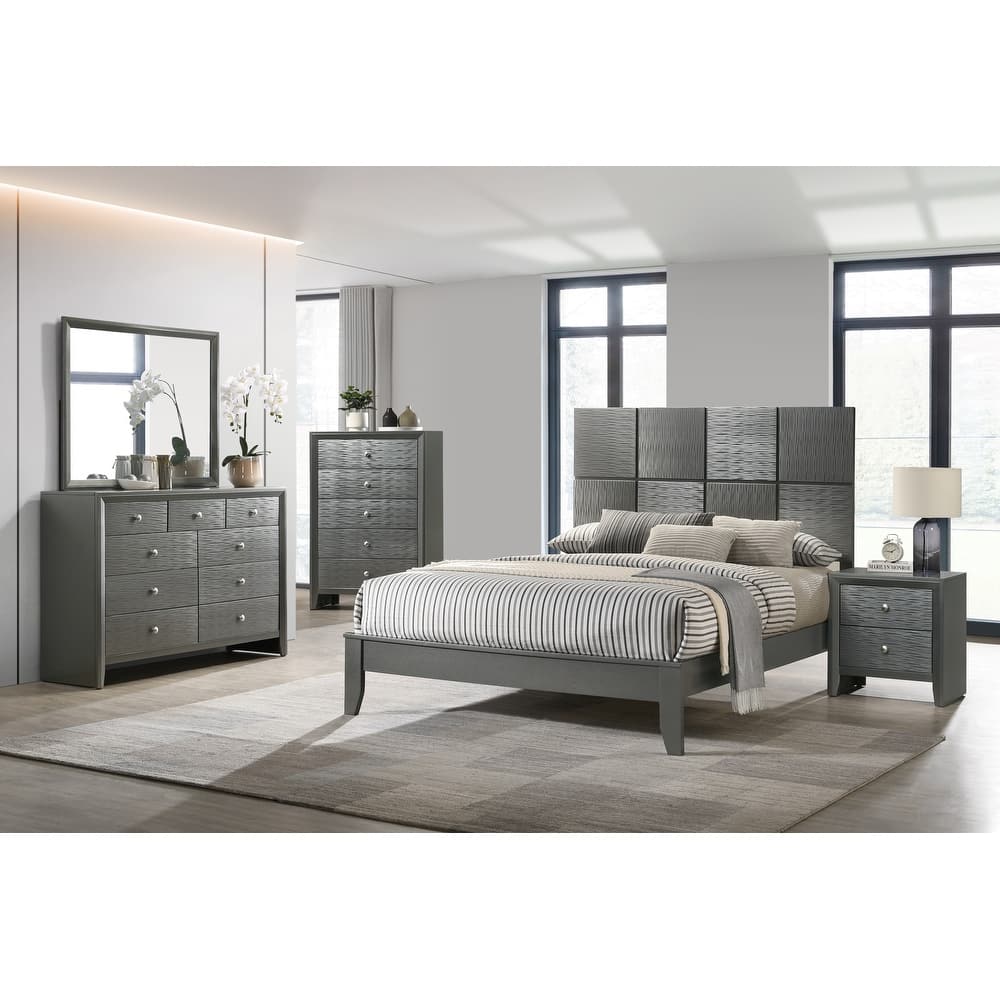 Sim 3 Piece Gunmetal Gray Panel Bedroom Set