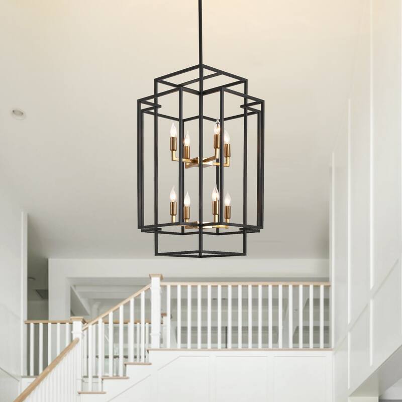 Luxury Modern Cage Tiered Chandelier -- 8-light - N/A - Black&Gold