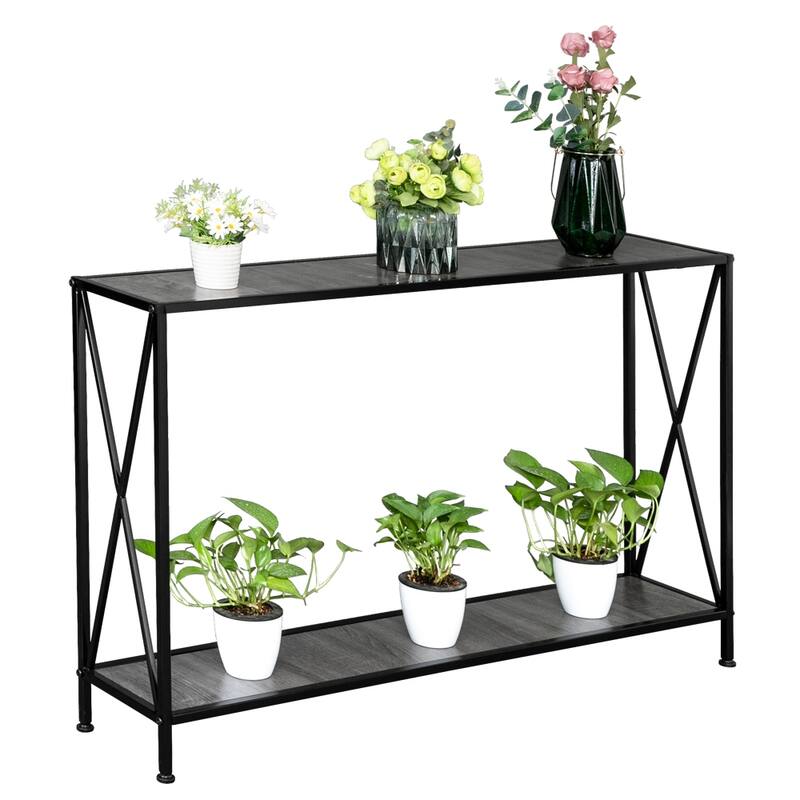 Modern Black Console Table with Steel Frame and Two Shelves for Living Room or Entryway - 43.3" x 9.5" x 28.7" (L x W x H)