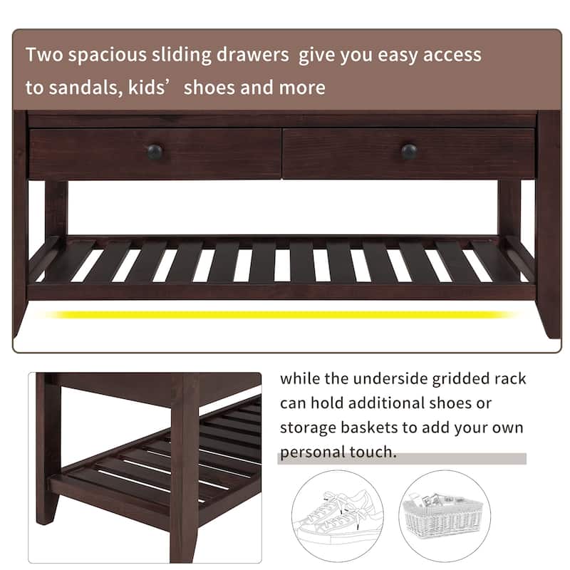 Entryway Storage Bench with Cushioned Seat and Drawers - 39"L x 14"W x 19.8"H