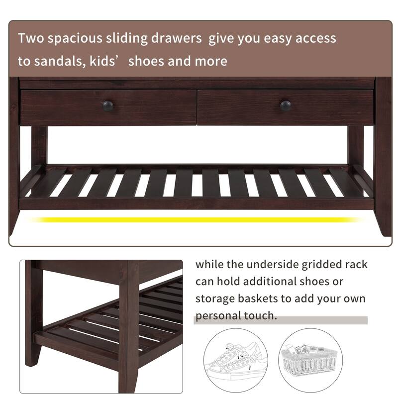 Multipurpose Storage Shoe Bench with Cushioned Seat and Drawers