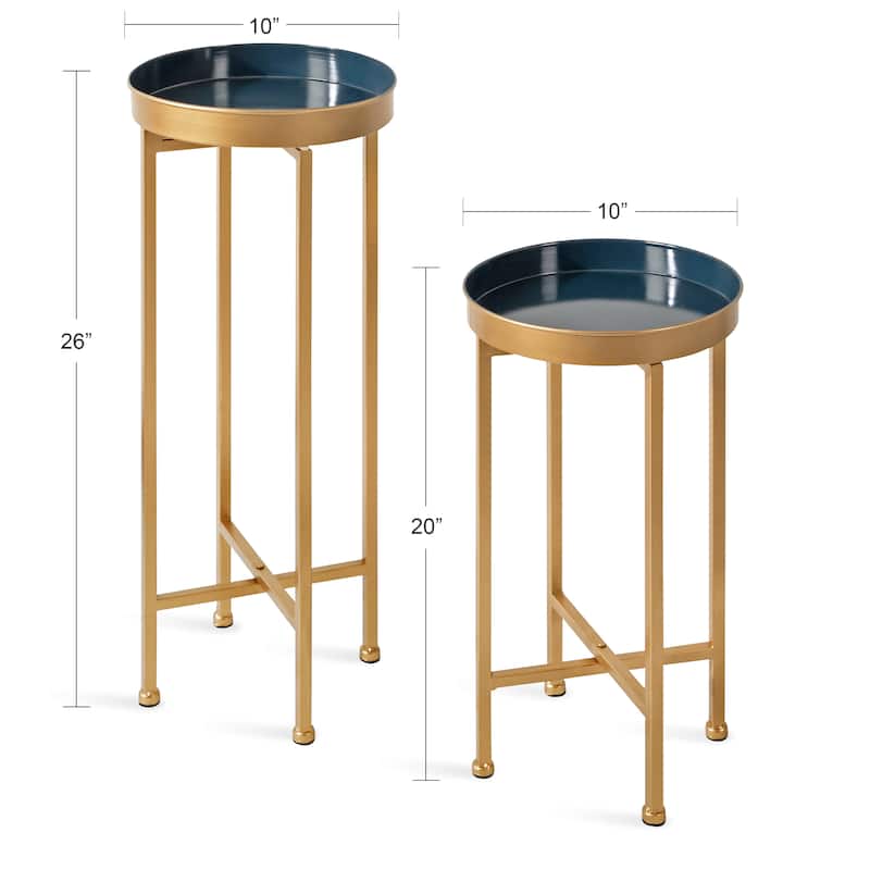 Kate and Laurel Celia Round Metal Foldable Tray Table Set